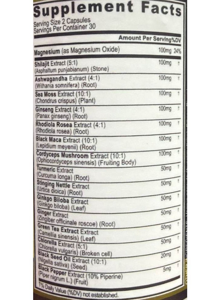 Vitamax Pure Himalayan Shilajit Supplement 10,000mg Ashwagandha 6,000mg Sea Moss 2,000mg Rhodiola Rosea 1000MG Gingko Biloba 500mg Trace Mineral Capsules - Men and Women – Made in USA (60 Count (Pack of 1)) - Image 2